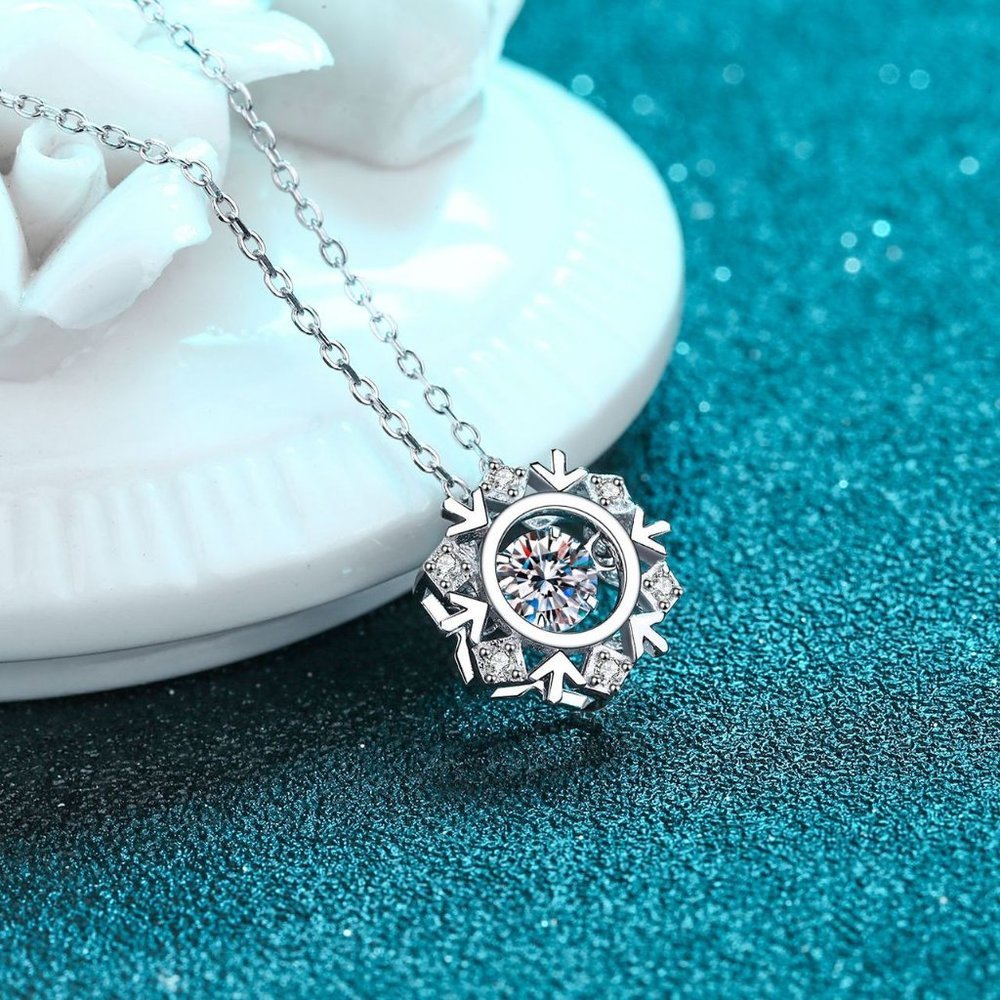 Certified 1/2ct. t.w. Diamond Moissanite Dancing Snowflake Necklace NEW - Picture 3 of 8